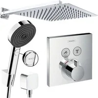 Hansgrohe und Jowi Duscharmatur ShowerSelect Thermostat, Unterputz Duschsystem mit Kopfbrause, Pulsify (Unterputz-Duschsystem) Thermostat und Handbrause mit Select-Taste, Edelstahl Kopfbrause