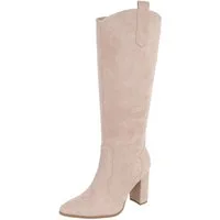 Ital-Design Elegante Damenstiefel mit Blockabsatz für Alltag und Freizeit High-Heel-Stiefel (91154702) Blockabsatz Stiefel in Beige