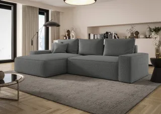 Ecksofa Schlafsofa Sofa WALKEN Stoff Quelle Dunkelgrau Ottomane Links