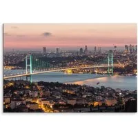 Sinus Art Leinwandbild 120x80cm Wandbild Istanbul Bosporus Brücke Stadt Lichter Nacht