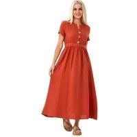 WENOR Sommerkleid Musselin Boho Kleid mit Knopfleiste & Taillenband, Freizeitkleid (1-tlg) Vorn mit Holzknöpfen, Bindegürtel an der Taille