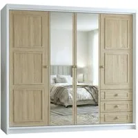 A&J MöbelLand GmbH Drehtürenschrank OSLO viertüriger Kleiderschrank mit Schubladen und Metallgriffen (Geräumiger viertüriger Kleiderschrank mit Schubladen und Metallgriffen. Geräumiger Schrank mit einer Breite von 200 cm und Schubladen, ideal zur Auf