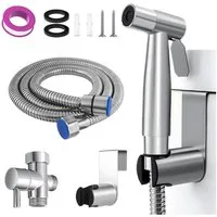 MOPUEA Bidetarmatur Handbrause Bidet Sprayer Mit Halter Wassermenge einstellbar Edelstahl (Bidet Handbrause Set, Edelstahl Bidet Handbrause mit Schlauch Ventil und Adapter) Edelstahl rostfrei präzise Wasserregulierung einfache Montage