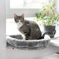 Canadian Cat Company Katzenliege LOVESEAT Fensterbett, hellgrau, ca. 55x47x7cm, Katzenliege für die Fensterbank, einfache Befestigung