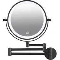 DEUSENFELD Kosmetikspiegel Wand-Akku-Doppel-LED WL53BA / WL73BA / WL103BA (5x/7x/10x Vergrößerung + Normalspiegel, 10Min Abschalttimer, Dimmer, 3 Lichtfarben, 3000mAh, USB-C), 3-Fach Gelenkarm, 49cm Ausladung ! matt schwarz