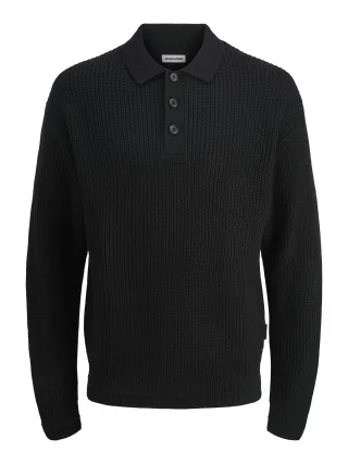JACK&JONES - JJKAITO KNIT POLO BF black - Gr. - XXL