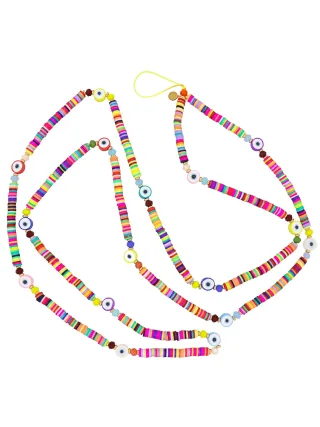 Fashionbox Kette Handykette mit Vinylplättchen und Augen-Elementen multicolor