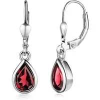 Materia Paar Ohrhänger Damen Granat Edelstein Rot Dunkelrot SO-448, 925 Sterling Silber, rhodiniert