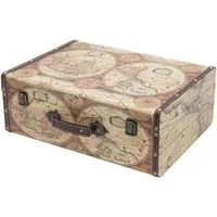 HMF Aufbewahrungsbox Vintage Koffer Holz, Aufbewahrungsbox mit Deckel und Ledergriff als, Geschenkidee für Hochzeit oder Geburtstag, Weltkarte, 44 x 32 x 16 cm