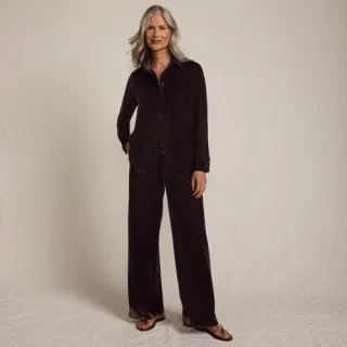 Samthose mit weitem Bein für Damen in Petite-Größe, Damen, size: petite, Blau, Polyester, by Lands' End