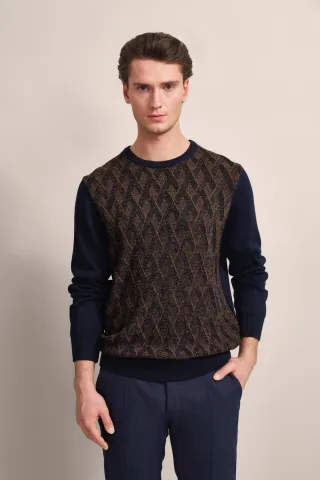 Bugatti Herren Pullover mit 2-farbigem Rautenmuster