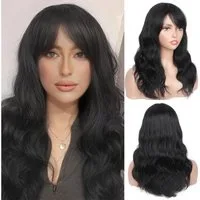 LuxusKollektion Echthaarperücke Echthaarperücke 100Prozent Pony 40cm gewellt Damen Top lace-40 cm
