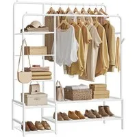 SONGMICS Kleiderständer Offener Kleiderschrank, Garderobenständer, mit Kleiderstange und 7/9 Ablagen, Metallrahmen
