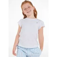 Tommy Hilfiger T-Shirt ESSENTIAL RUFFLE SLEEVE TOP S/S mit Bogenkante, Logostickerei