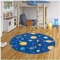 Snapstyle Kinderteppich Kinder Spiel Teppich Weltall Rund, Rund, Höhe: 4 mm