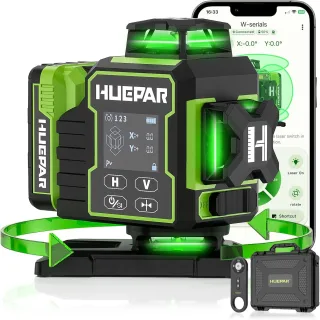 Huepar W03CGW04CG 3D 12Lines 4D 16Lines Laser Level BluetoothControl 4x360 Green Beams Rotation Base Self Leveling T