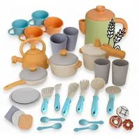 alldoro Spiel-Kochgeschirr Kaffeeservice mit Koch- und Geschirrset für die Kinderküche, 31-teilig, (31-tlg), Küchenspielzeug-Set für Kinder ab 3, mit Töpfen, Pfanne & Geschirr