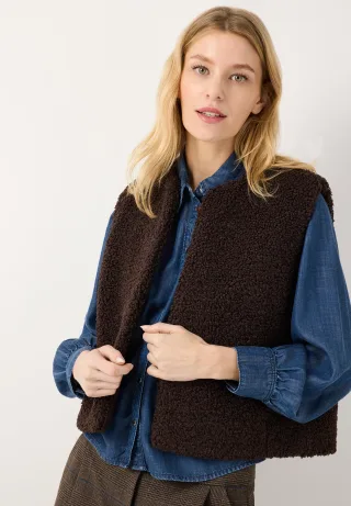 MORE & MORE - Fake-Fur-Weste braun - Gr. - 40