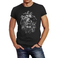 Neverless Print-Shirt Cooles Herren T-Shirt Löwe Print Aufdruck Motiv Slim Fit mit Print