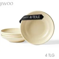 JIWOO Suppenteller 4er Ø22cm, Speiseteller Pastateller Salatteller Dessertteller Plate, (4 St), Keramik Tellerset Weiß mikrowellen- und spülmaschinenfest Ø21,2 cm