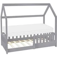 ML-DESIGN Spielbett Hausbett Kinderbett inkl. Lattenrost kreativ Bodenbett für Kinder, Abenteuerbett mit Rausfallschutz Kiefer Hellgrau Himmelbett Bettenhaus