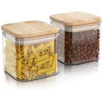 Arendo Aufbewahrungsbecher Glasbehälter-Set 2x 0,8 L, Borosilikatglas mit Bambusdeckel, luftdicht, Borosilikatglas, Bambus, Silikon, (Vorratsbehälter-Set, 2-tlg., 2er Set), Hitzebeständig, umweltfreundlich, langlebig, mikrowellengeeignet