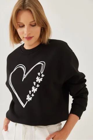 Bedruckter Rundhalsausschnitt Relaxed Fit Sweatshirt