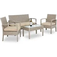 Casaria Balkonset, 4 Personen Wetterfest 7 teilig Polyrattan 2x Sessel Gartenbank Tisch