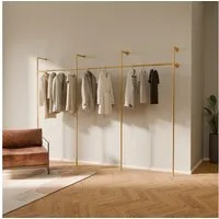 pamo. design Kleiderständer KIM Kleiderstange Wandmontage, offener Kleiderschrank, Kleiderständer, Goldener Garderobenständer im Industrial Design für Kleidung