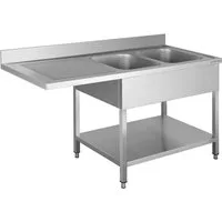 GastroHero Arbeitstisch Spülbecken Edelstahl Gastro 160 cm 2 Becken rechts Ablage, AISI 201, Grundboden, hygienische Verarbeitung