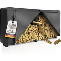 LAWA Living and Lifestyle Kaminholzregal außen mit Abdeckung Stapelhilfe verzinkt für Brennholz Feuerholzregal, BxTxH:223.00x25x115.00 cm, (Komplettset mit Plane), verzinkt, pulverbeschichtet, schwarz, Brennholz Regal Garten