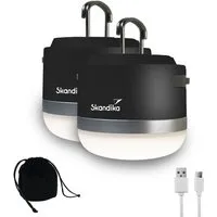 Skandika LED Gartenleuchte 2er-Set Campinglampe Tarfala, USB Anschluss, 3600 mAh Powerbank, stufenlos dimmbar, 110 h Akku, Zeltlampe, Haken zum Aufhängen, Outdoor