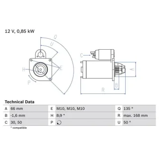 Bosch Anlasser 0,8 kW Renault Clio Laguna Megane Sc?nic 0986021051