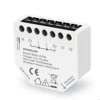 Zemismart SRS01-P2TW Tuya WiFi Relay Switch 2 Gang 10A per Channel Energy Monitoring Works with Alexa Smart Life App Rem