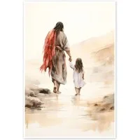 Posterlounge Wandbild Kleines Mädchen geht mit Jesus spazieren, DejaReve, erhältlich als Poster, Leinwandbild, Wandsticker oder Acrylglasbild