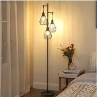 EDISHINE Stehlampe Wohnzimmer Dimmbar, 3-flammige Stehleuchte Industrial, LED wechselbar, Warmweiß, 3 Käfig Lampenschirm aus Metall