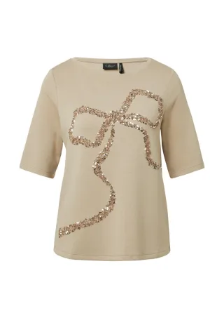 s.Oliver BLACK LABEL - T-Shirt mit Pailletten im Relaxed Fit beige - Gr. - 36