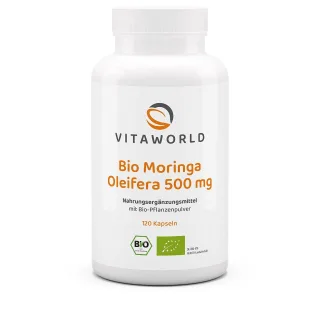Vitaworld Moringa Oleifera Bio | 120 Kapseln | 1500 mg Bio-Moringa-Pulver pro Tagesdosis | ohne Zusatzstoffe | vegan