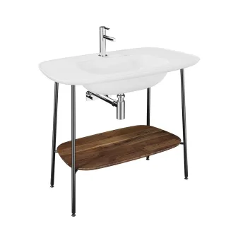 VitrA Plural Set 100 cm Waschtischunterbau + Möbelwaschtisch Eiche Dunkel Weiß Hochglanz,64044 64044