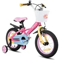 JOYSTAR Kinderfahrrad Macarons 12 14 16 18 Zoll fahrrad für 2-9 jährige Mädchen & Jungen, mit Korb,Stützrädern, Kotflügel, Korb, Fahrradklingel, Reflektorplatte