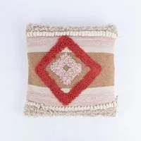 Dekokissen Sass & Belle Kissenhülle mit Fransen Raute Tufted beige orange 40x40cm