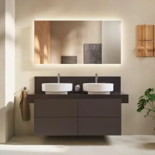 Duravit Balcoon Konsole BA90680IAIA0000 140 x 55 x 37 cm, 2 Ausschnitte, Becken beidseitig, Lava Struktur, Mineralverbundstoff