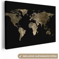 OneMillionCanvasses® Leinwandbild Weltkarte - Gold - Schwarz - Erde - Luxus, Fotodruck (1 St), Leinwand Bilder Klein, Wand Dekoration Aesthetic 30x20 cm