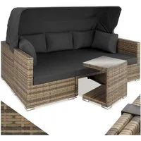 tectake Loungeset Rattan Sitzgruppe, Sicherheitsglasplatte, für 5 bis 6 Personen, (Gartenlounge-set San Marino, 7-tlg., geeignet für Outdoor in Natur), wetterfest und UV-beständig, Dicke der Polster 10 cm