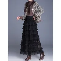 DEBAIJIA Meshrock Damen Frühling High Waist Herbst geschichteter Tüll-Tortenrock