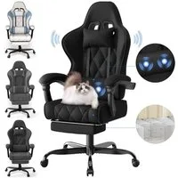 HOMALL Gaming-Stuhl Massage-Bürostuhl aus Stoff mit Fußstütze und Kopfstütze (Katzenkrallen-abweisendes Gewebe, mit abnehmbarem Kopfkissen und Federkern-Sitzkissen, maximale Belastbarkeit 150 kg)