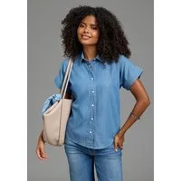 Arizona Jeansbluse halbarm mit Hemdblusenkragen, Comfort Fit, auch in großen Größen