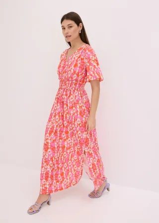 bonprix Maxikleid, pink, Gr.36/38 (S), modisch bedrucktes Maxikleid mit tiefem V-Ausschnitt vorne