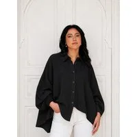 Passioni Longbluse Musselinbluse Oversize Damen Langarm Onesize Einheitsgröße (Gr. 36-54)