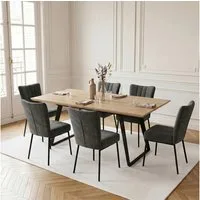 Jiexi Essgruppe Essgruppe ausziehbar MDF Eiche-Optik Tisch mit Samtstühlen